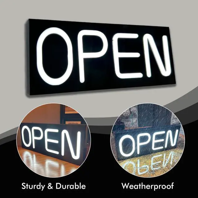 Alt view image 3 of 7 - Large Outdoor Waterproof Open Sign LED, LED Open Signs for Business, Ultra Bright Outdoor Open Sign with Waterproof Power Adapter 19.7x8