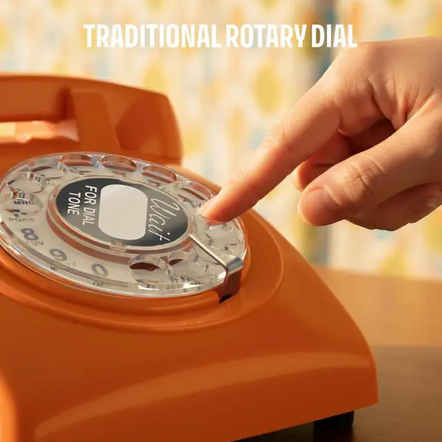 Alt view image 4 of 7 - 60s Cable - Retro Rotary Landline Phone - Vintage 1960s Antique Style Desk Telephone with Real Metal Bell - Orange