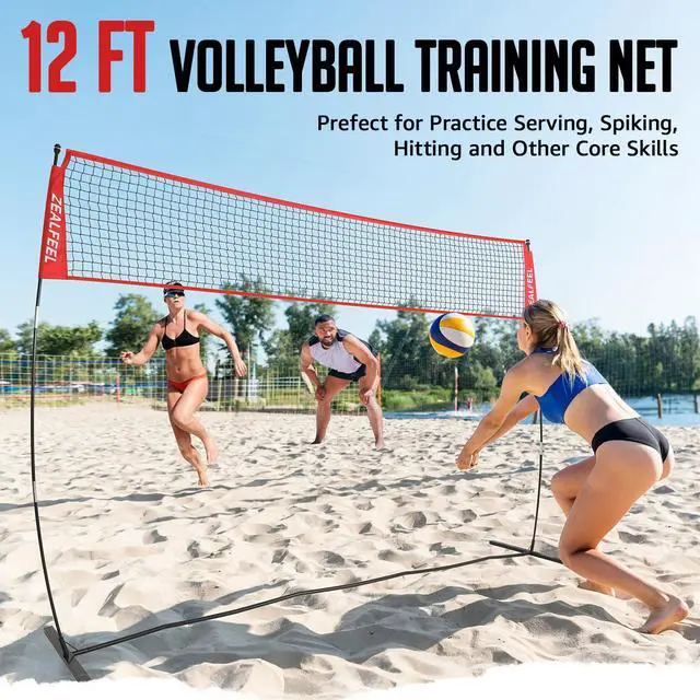 Alt view image 2 of 7 - Volleyball Net, 12ft/20ft Volleyball Training Net for Backyard Height Adjustable, Portable Freestanding Practice Net for Hitting & Serving Drills, Pop up Net with Carry Bag for Indoor Outdoor
