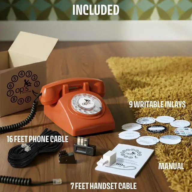 Alt view image 6 of 7 - 60s Cable - Retro Rotary Landline Phone - Vintage 1960s Antique Style Desk Telephone with Real Metal Bell - Orange