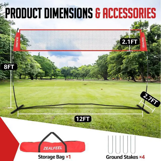 Alt view image 7 of 7 - Volleyball Net, 12ft/20ft Volleyball Training Net for Backyard Height Adjustable, Portable Freestanding Practice Net for Hitting & Serving Drills, Pop up Net with Carry Bag for Indoor Outdoor