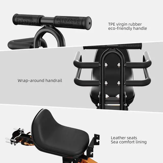 Alt view image 3 of 6 - Child Bike Seat, Kids Bike Seat with Guardrail, High Seat Cushion Backrest Mountain Bike Child Bike Seat, Bicycle Child Safety Seat for Children from 1 to 3 Years Old