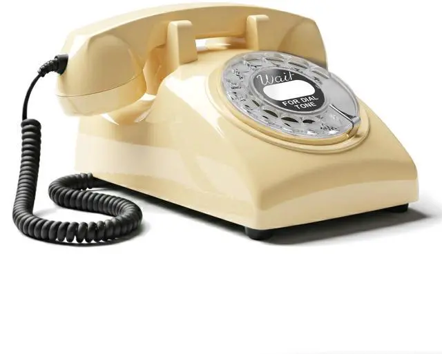 Main image of 60s Cable - Retro Rotary Landline Phone - Vintage 1960s Antique Style Desk Telephone with Real Metal Bell - Cream