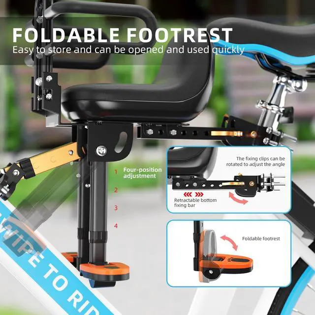 Alt view image 4 of 6 - Child Bike Seat, Kids Bike Seat with Guardrail, High Seat Cushion Backrest Mountain Bike Child Bike Seat, Bicycle Child Safety Seat for Children from 1 to 3 Years Old