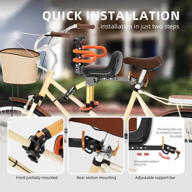 Alt view image 5 of 6 - Child Bike Seat, Kids Bike Seat with Guardrail, High Seat Cushion Backrest Mountain Bike Child Bike Seat, Bicycle Child Safety Seat for Children from 1 to 3 Years Old