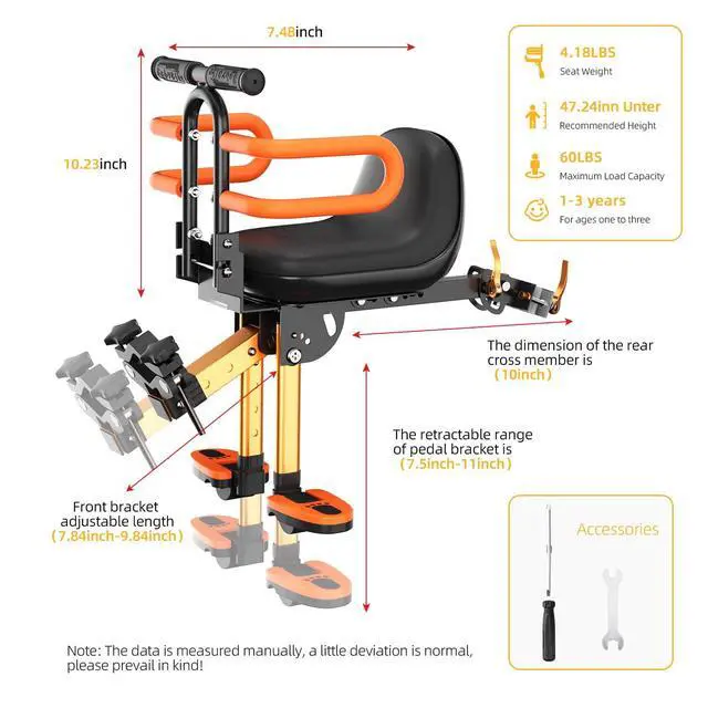 Alt view image 6 of 6 - Child Bike Seat, Kids Bike Seat with Guardrail, High Seat Cushion Backrest Mountain Bike Child Bike Seat, Bicycle Child Safety Seat for Children from 1 to 3 Years Old