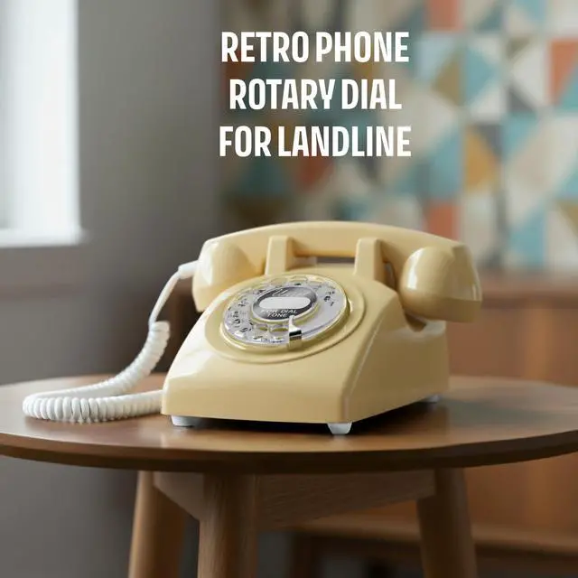 Alt view image 2 of 7 - 60s Cable - Retro Rotary Landline Phone - Vintage 1960s Antique Style Desk Telephone with Real Metal Bell - Cream