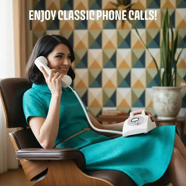 Alt view image 3 of 7 - 60s Cable - Retro Rotary Landline Phone - Vintage 1960s Antique Style Desk Telephone with Real Metal Bell - White