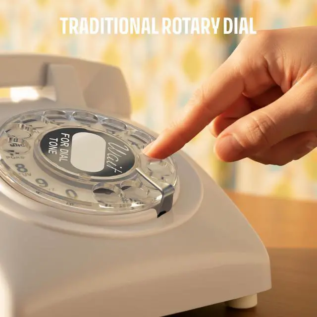 Alt view image 4 of 7 - 60s Cable - Retro Rotary Landline Phone - Vintage 1960s Antique Style Desk Telephone with Real Metal Bell - White