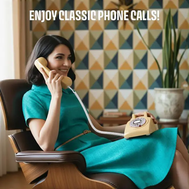 Alt view image 3 of 7 - 60s Cable - Retro Rotary Landline Phone - Vintage 1960s Antique Style Desk Telephone with Real Metal Bell - Cream