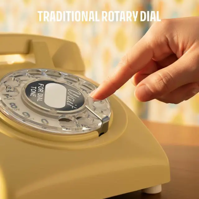 Alt view image 4 of 7 - 60s Cable - Retro Rotary Landline Phone - Vintage 1960s Antique Style Desk Telephone with Real Metal Bell - Cream