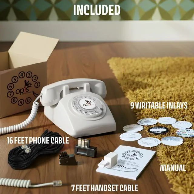 Alt view image 6 of 7 - 60s Cable - Retro Rotary Landline Phone - Vintage 1960s Antique Style Desk Telephone with Real Metal Bell - White