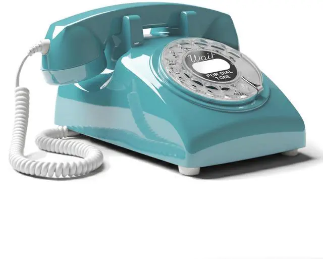 Main image of 60s Cable - Retro Rotary Landline Phone - Vintage 1960s Antique Style Desk Telephone with Real Metal Bell - Azure