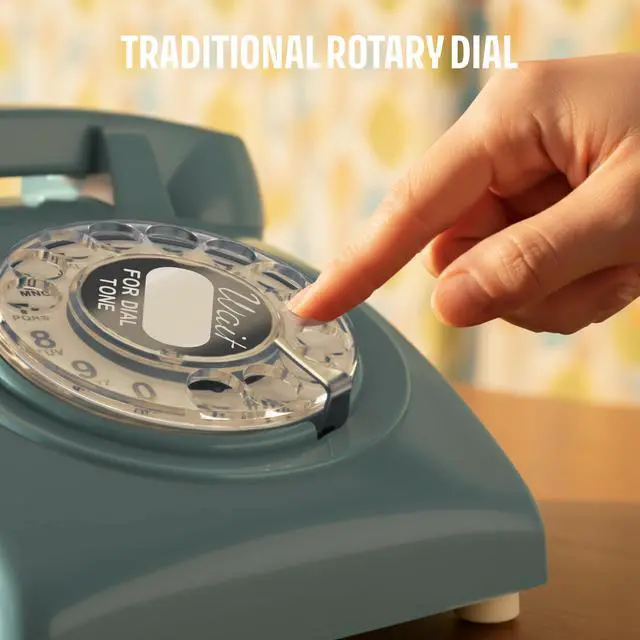Alt view image 4 of 7 - 60s Cable - Retro Rotary Landline Phone - Vintage 1960s Antique Style Desk Telephone with Real Metal Bell - Azure