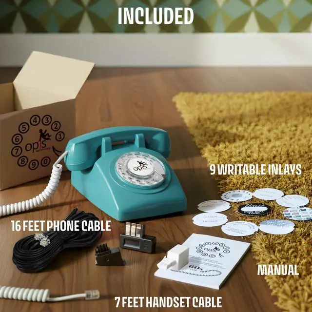 Alt view image 6 of 7 - 60s Cable - Retro Rotary Landline Phone - Vintage 1960s Antique Style Desk Telephone with Real Metal Bell - Azure