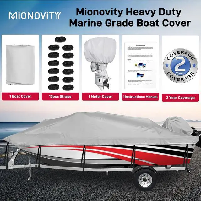 Alt view image 7 of 7 - 800D Heavy Duty Waterproof Boat Cover 17-19 ft(17' 18' 19'),Grey | Fits Bass/V-Hull/Runabout/Fishing/Bowrider Boats - Canvas Protective Cover with Motor Cover for 17 18 19 Foot Boats