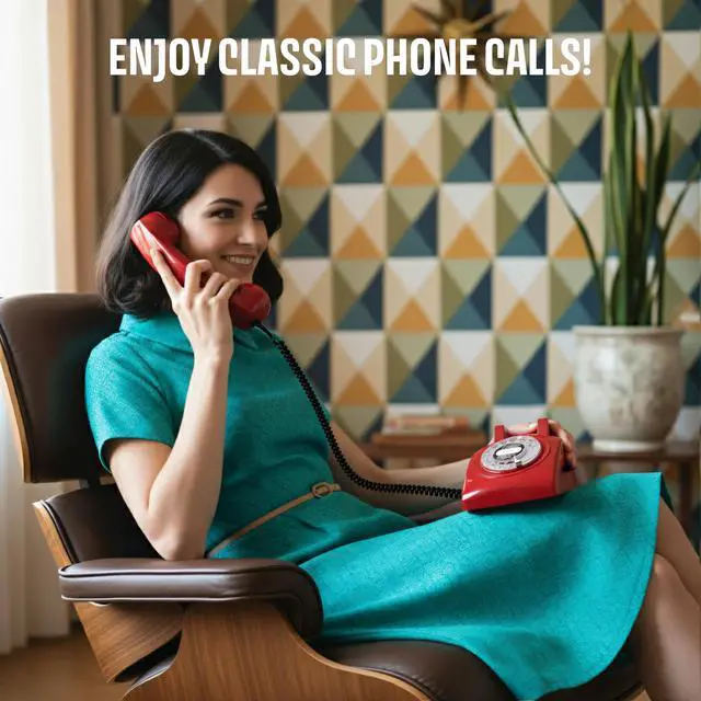 Alt view image 3 of 7 - 60s Cable - Retro Rotary Landline Phone - Vintage 1960s Antique Style Desk Telephone with Real Metal Bell - Red