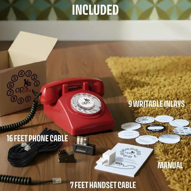 Alt view image 6 of 7 - 60s Cable - Retro Rotary Landline Phone - Vintage 1960s Antique Style Desk Telephone with Real Metal Bell - Red