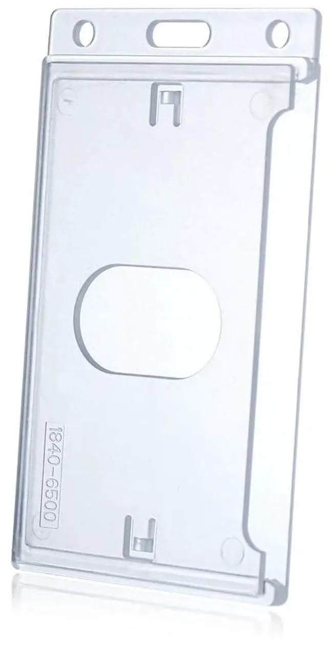 Main image of Bulk 50 Pack Vertical Hard Plastic Badge Holder, Frosted Clear | Heavy Duty ABS, Easy Thumb Access, RFID Compatible ID Card Protector for Lanyard, Reel, Employees, Medical, School