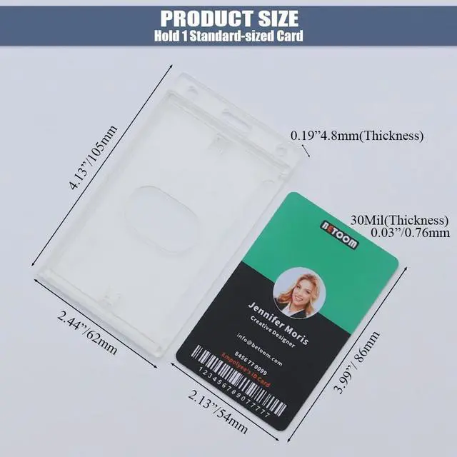 Alt view image 3 of 7 - Bulk 50 Pack Vertical Hard Plastic Badge Holder, Frosted Clear | Heavy Duty ABS, Easy Thumb Access, RFID Compatible ID Card Protector for Lanyard, Reel, Employees, Medical, School