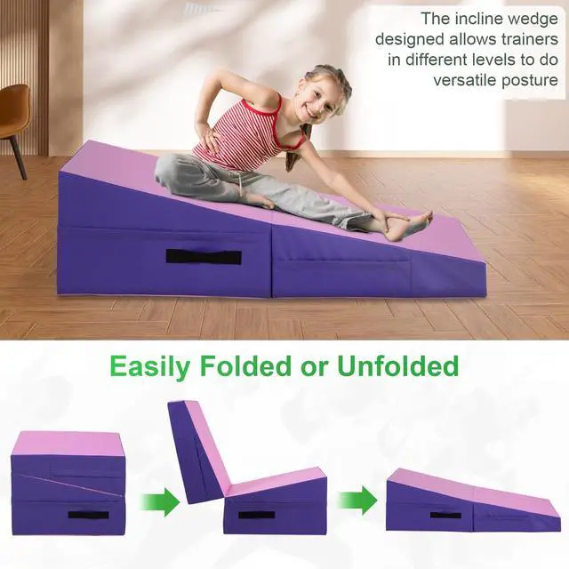 Alt view image 4 of 7 - Gymnastics Mat Incline Mat Tumbling Mat Folding Gymnastic Tumbling Mat Indoor/Outdoor Exercise Mat Home Gym Yoga Mat with Handle