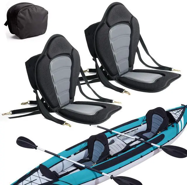 Main image of 2 Pack of Kayak Seat Deluxe Padded Canoe Backrest Seat Sit On Top Cushioned Back Support SUP Paddle Board Seats with Detachable Storage Bag 4 Adjustable Straps for Kayaking Canoeing Rafting Fishing