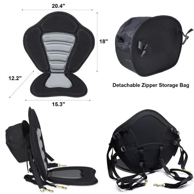 Alt view image 4 of 7 - 2 Pack of Kayak Seat Deluxe Padded Canoe Backrest Seat Sit On Top Cushioned Back Support SUP Paddle Board Seats with Detachable Storage Bag 4 Adjustable Straps for Kayaking Canoeing Rafting Fishing