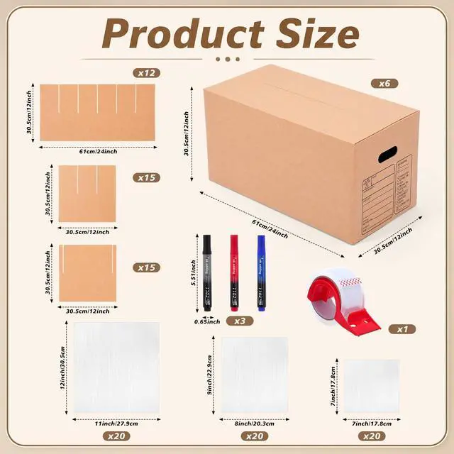 Alt view image 2 of 7 - Kitchen Moving Boxes with Handle Hole Kit, 24 x 12 x 12 Inch, Included Glassware Moving Divider Kits Foam Pouches Cup and Plate Box Tape Rolls for Kitchen Packing Transportation