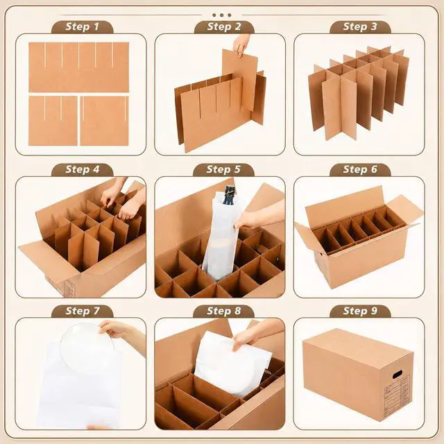 Alt view image 3 of 7 - Kitchen Moving Boxes with Handle Hole Kit, 24 x 12 x 12 Inch, Included Glassware Moving Divider Kits Foam Pouches Cup and Plate Box Tape Rolls for Kitchen Packing Transportation