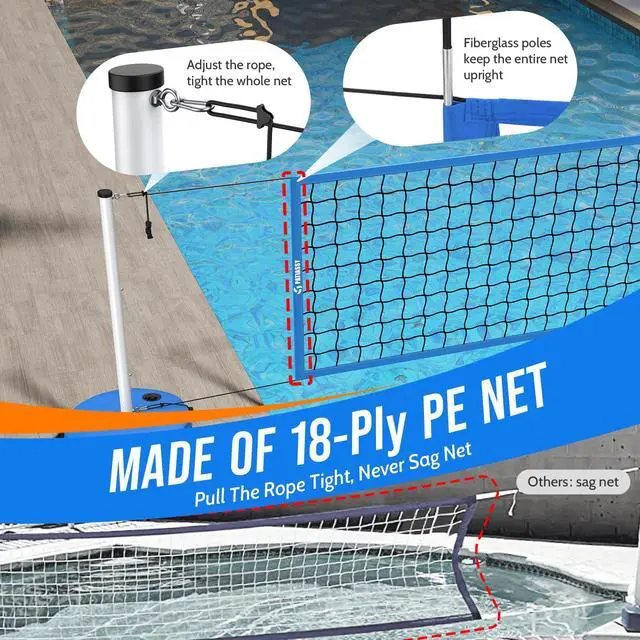 Alt view image 4 of 7 - Pool Volleyball Net for Inground Pools, Adjustable 15-32ft Length Volleyball Set for Poolside with Weighted Base and Ball, Professional Heavy Duty System for Swimming Pool Games
