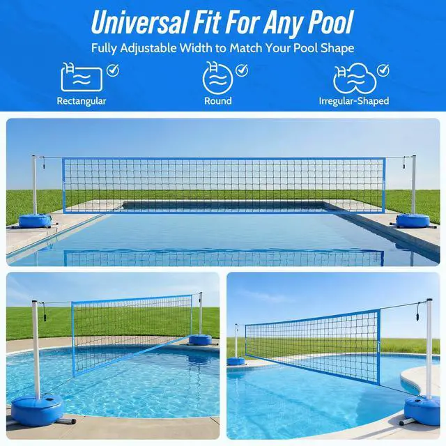 Alt view image 7 of 7 - Pool Volleyball Net for Inground Pools, Adjustable 15-32ft Length Volleyball Set for Poolside with Weighted Base and Ball, Professional Heavy Duty System for Swimming Pool Games