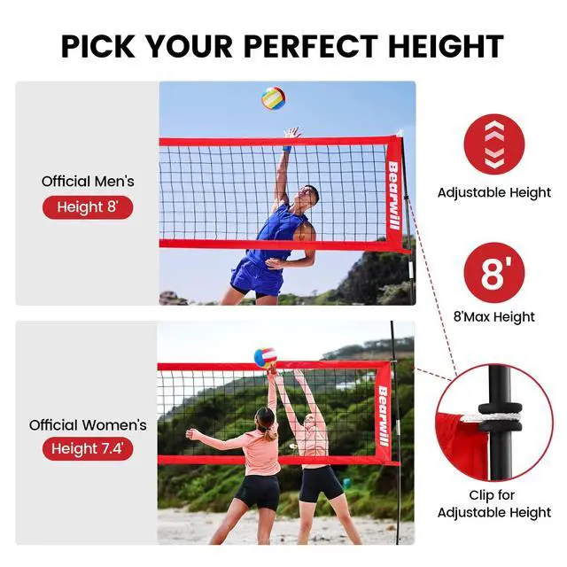 Alt view image 3 of 7 - Volleyball Net, 12FT/20FT Portable Volleyball Net for Backyard, Freestanding Volley Ball Set Height Adjustable with Carry Bag, Volley Ball Practice Nets Training Equipment for Indoor Outdoor