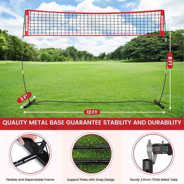 Alt view image 4 of 7 - Volleyball Net, 12FT/20FT Portable Volleyball Net for Backyard, Freestanding Volley Ball Set Height Adjustable with Carry Bag, Volley Ball Practice Nets Training Equipment for Indoor Outdoor