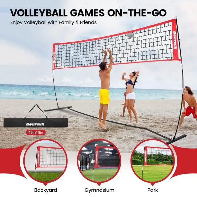 Alt view image 5 of 7 - Volleyball Net, 12FT/20FT Portable Volleyball Net for Backyard, Freestanding Volley Ball Set Height Adjustable with Carry Bag, Volley Ball Practice Nets Training Equipment for Indoor Outdoor
