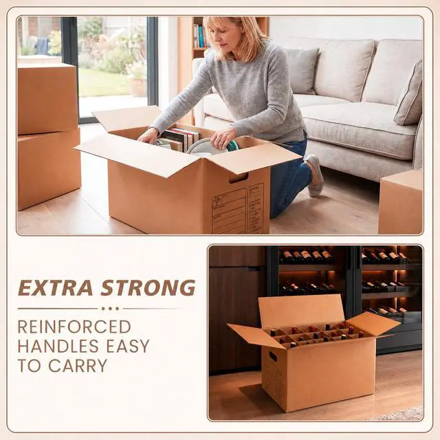 Alt view image 7 of 7 - Kitchen Moving Boxes with Handle Hole Kit, 24 x 12 x 12 Inch, Included Glassware Moving Divider Kits Foam Pouches Cup and Plate Box Tape Rolls for Kitchen Packing Transportation