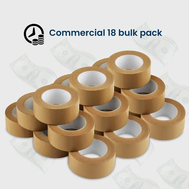 Alt view image 6 of 7 - Kraft Packing Tape, Brown Paper Gummed Tape for Packing Boxes, Shipping Cardboard and Carton Sealing, 18 Rolls x 2 inch x 55 Yard x 7 mil, B218BR