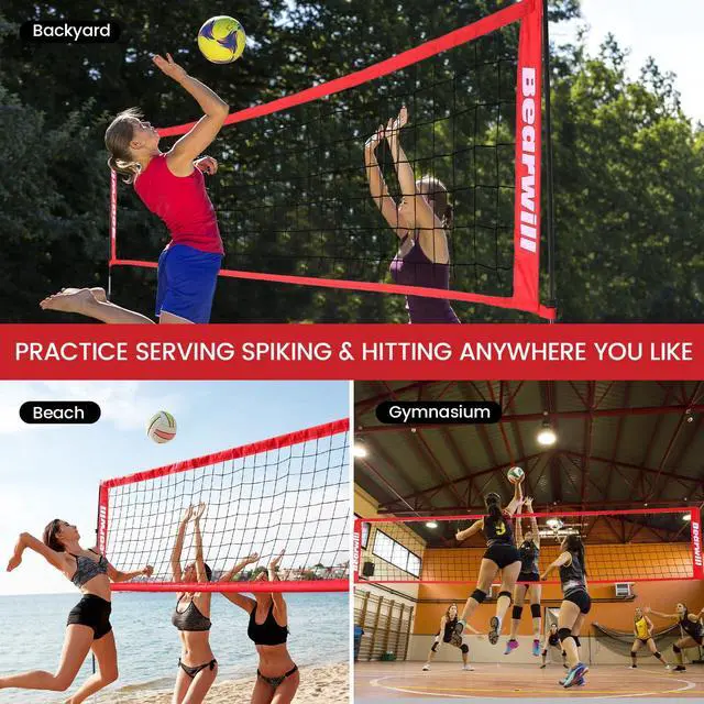 Alt view image 7 of 7 - Volleyball Net, 12FT/20FT Portable Volleyball Net for Backyard, Freestanding Volley Ball Set Height Adjustable with Carry Bag, Volley Ball Practice Nets Training Equipment for Indoor Outdoor