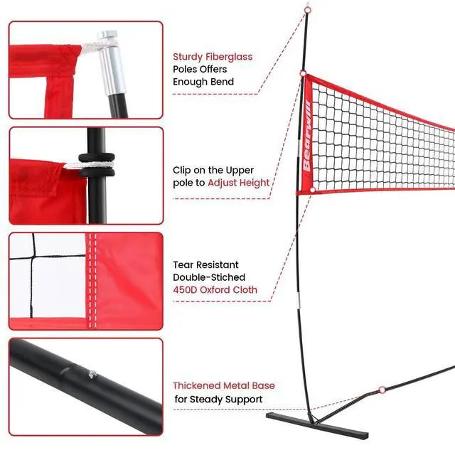 Alt view image 6 of 7 - Volleyball Net, 12FT/20FT Portable Volleyball Net for Backyard, Freestanding Volley Ball Set Height Adjustable with Carry Bag, Volley Ball Practice Nets Training Equipment for Indoor Outdoor