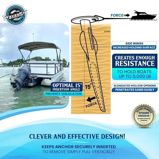 Alt view image 4 of 7 - Patented Aluminum Spike Beach Anchor | Ultra-Light PWC, Jet Ski & Sand Anchor for Boat, Pontoon & Kayak Secure Anchoring Near Shore