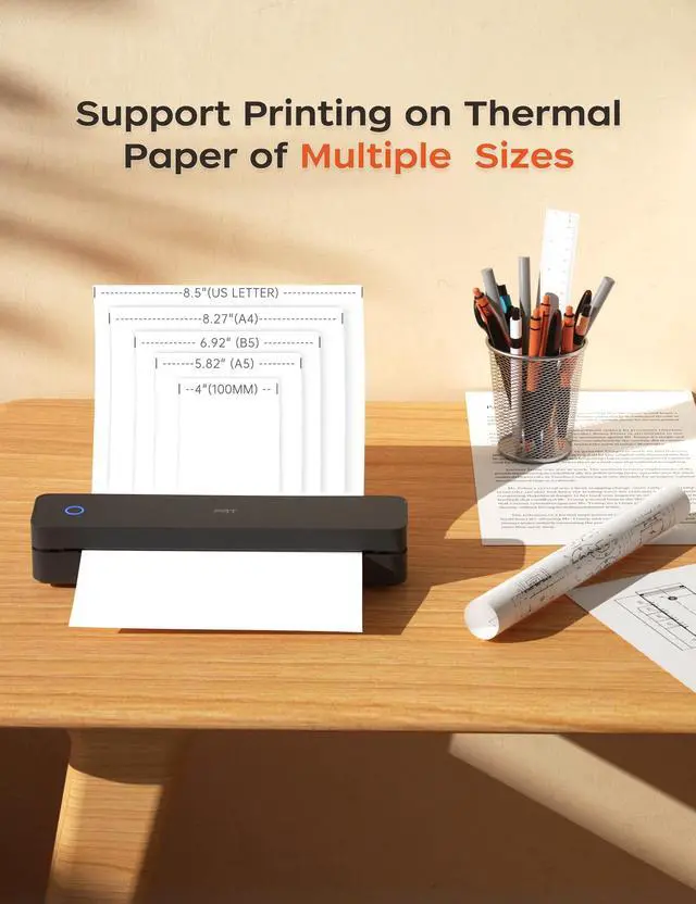 Alt view image 3 of 7 - MT610 Portable A4 Thermal Printer, Inkless Bluetooth Printer for Phone | 8.5 x 11" US Letter Support, USB PC Printing, Truck Drivers, Field Service, Business Travel, Remote Work, Small Home Offices
