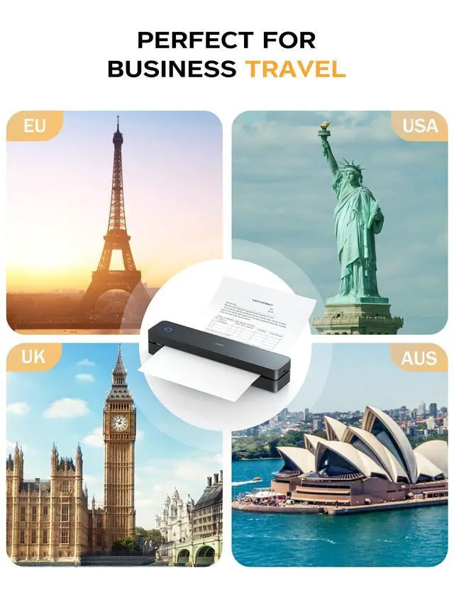 Alt view image 6 of 7 - MT610 Portable A4 Thermal Printer, Inkless Bluetooth Printer for Phone | 8.5 x 11" US Letter Support, USB PC Printing, Truck Drivers, Field Service, Business Travel, Remote Work, Small Home Offices
