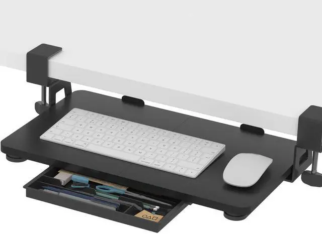 Main image of Keyboard Tray Under Desk, 19.7" X 11.81" Small Size Keyboard Drawer with C Clamp-on Mount Easy to Install, Computer Keyboard Stand Slide Pull Out, Ergonomic Keyboard Tray for Home & Office, Black
