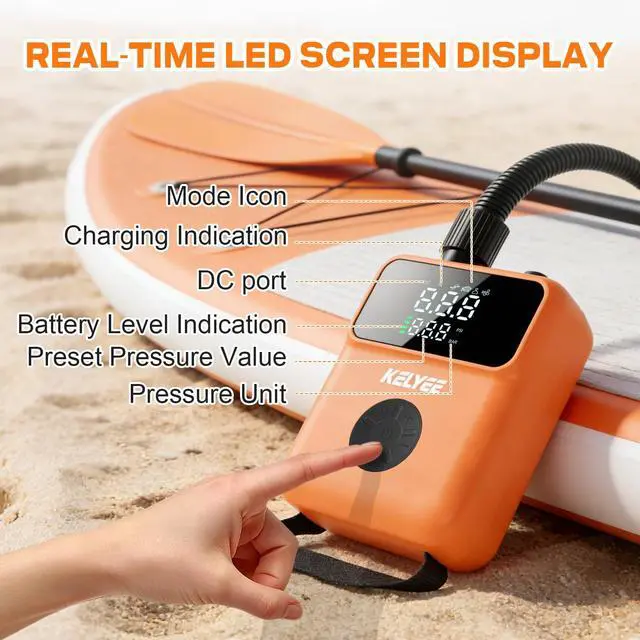 Alt view image 6 of 7 - Cordless SUP Air Pump 20PSI Battery Powered, High Pressure Electric Paddle Board Pump with Auto Shut-Off, Fast Inflate/Deflate, USB-C & 12V DC for SUP, Kayak, Boat
