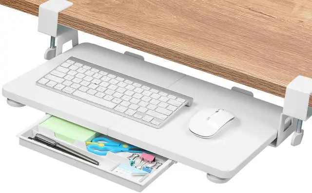 Main image of Keyboard Tray Under Desk, 19.7' X 11.81" Small Size Keyboard Drawer with C Clamp-on Mount Easy to Install, Computer Keyboard Stand Slide Pull Out, Ergonomic Keyboard Tray for Home, Office