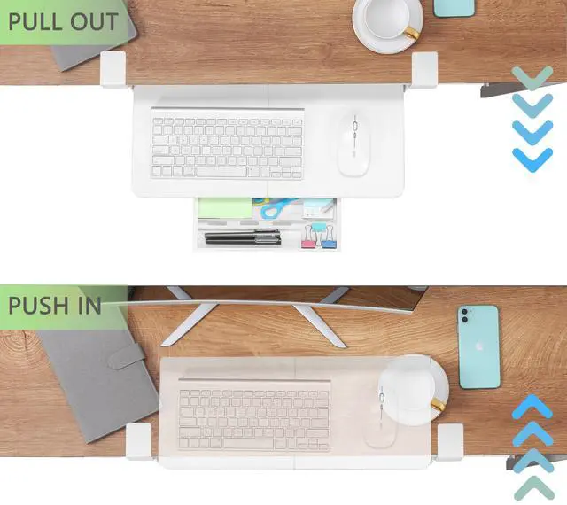 Alt view image 3 of 7 - Keyboard Tray Under Desk, 19.7' X 11.81" Small Size Keyboard Drawer with C Clamp-on Mount Easy to Install, Computer Keyboard Stand Slide Pull Out, Ergonomic Keyboard Tray for Home, Office