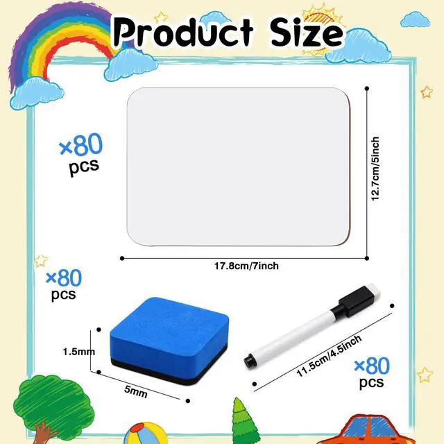 Alt view image 2 of 7 - 80 Pcs Small White Board 5 x 7 Inch Mini Dry Erase Board Small White Boards with Markers Erasers Double Sided Dry Erase Whiteboards for Students Classroom Meeting Voting Games Party (80)
