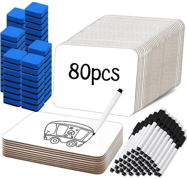 Main image of 80 Pcs Small White Board 5 x 7 Inch Mini Dry Erase Board Small White Boards with Markers Erasers Double Sided Dry Erase Whiteboards for Students Classroom Meeting Voting Games Party (80)