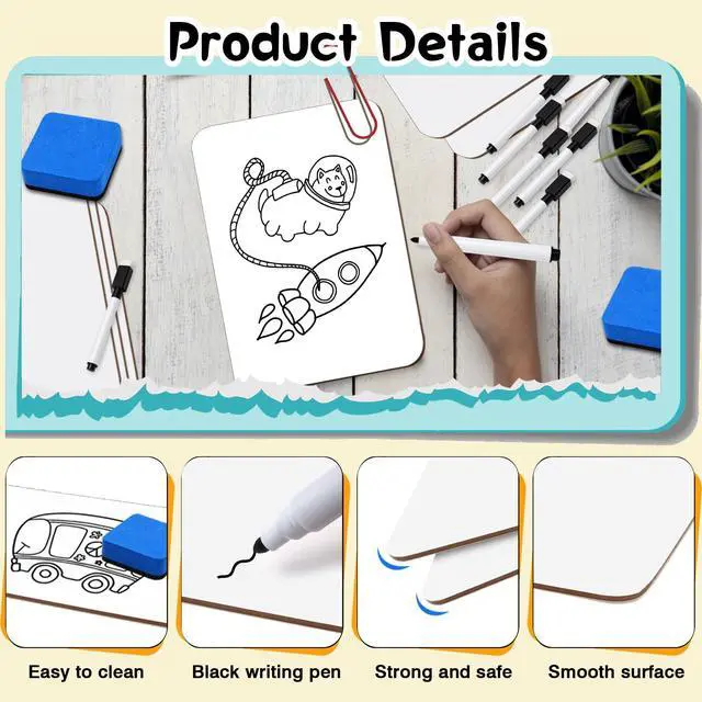 Alt view image 3 of 7 - 80 Pcs Small White Board 5 x 7 Inch Mini Dry Erase Board Small White Boards with Markers Erasers Double Sided Dry Erase Whiteboards for Students Classroom Meeting Voting Games Party (80)