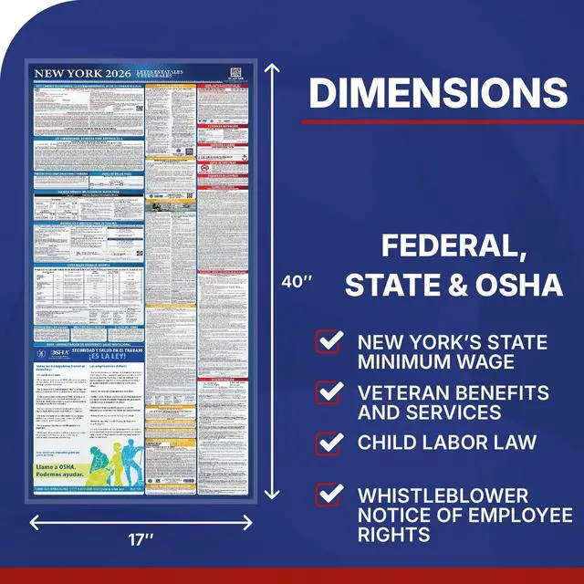 Alt view image 2 of 7 - 2026 New York State & Federal Mandatory Labor Law Poster, OSHA Compliant (English Spanish Combo)