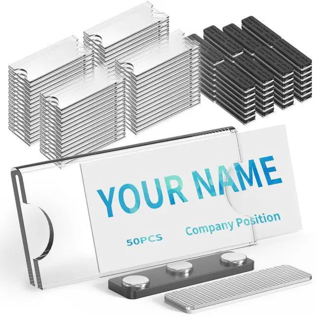 Main image of Magnetic Name Tags Kit 50PCS, Reusable Name Tags Name Badge Holder 3x1.2 with Strong Magnets Blank Name Labels, Clear Acrylic Frame for Business Office School